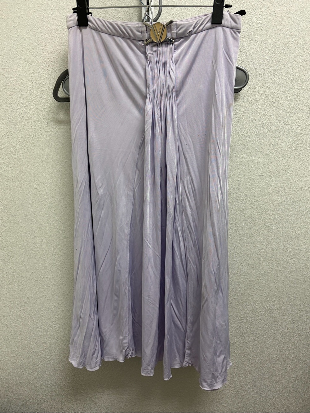 Versace Lavender Pleated Satin Maxi Skirt with Silver Buckle